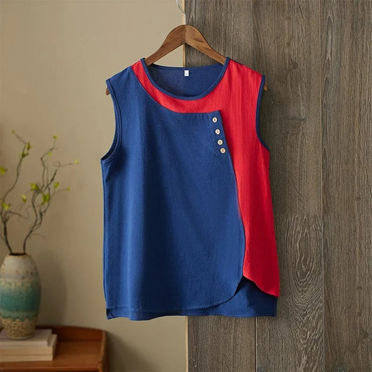 Asymmetric Cotton Linen Top