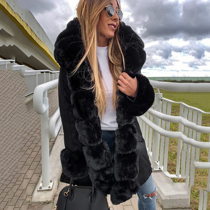 Women's Hooded Long-sleeve Warm Zippered Cotton Coat