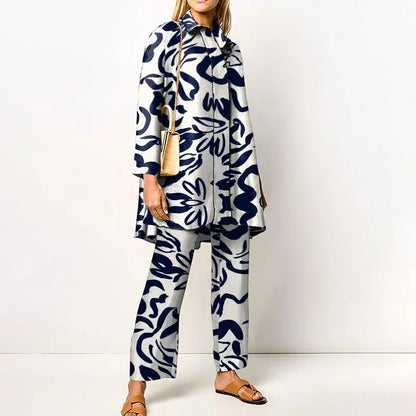 Vintage Print Loose Two-Piece Set