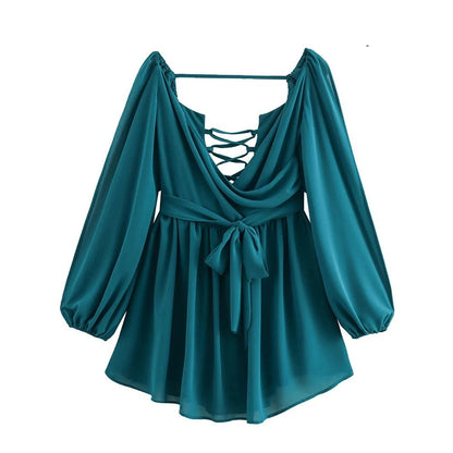 Chic Backless Pleated Tie Mini Dress