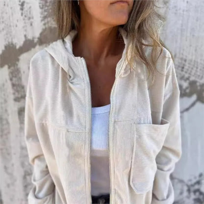Cozy Cord Hooded Zip-Up Corduroy Jacket