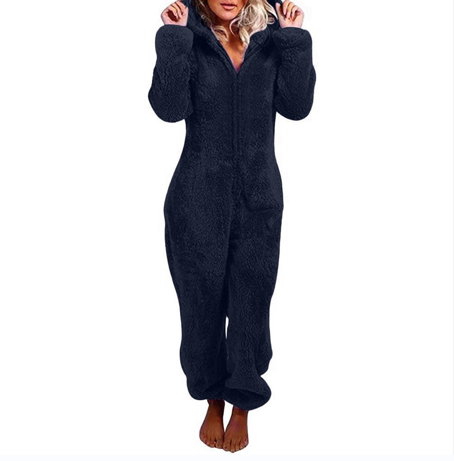 Furry Jumpsuit Hooded Pajamas