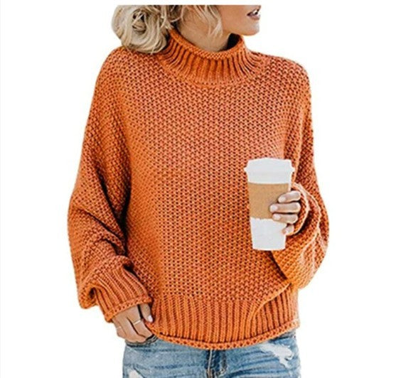 Women's Turtleneck Sweater Loose Solid Color