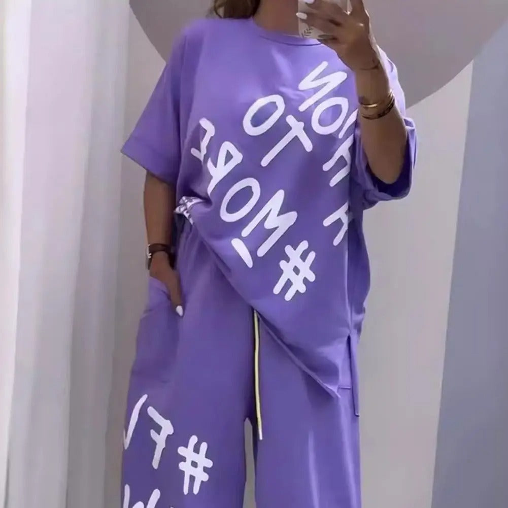 Summer Vibe Letter Print Tracksuit Set