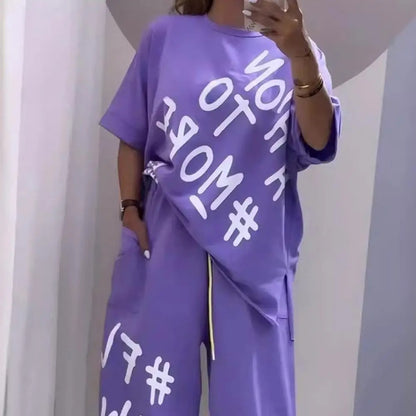 Summer Vibe Letter Print Tracksuit Set