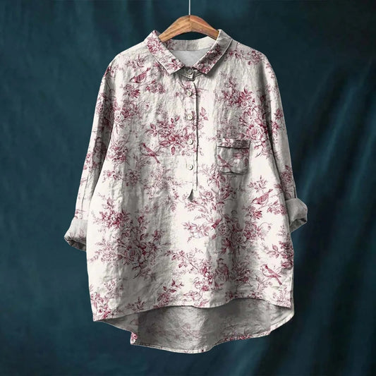 Autumn Breeze Button-Up Printed T-shirt