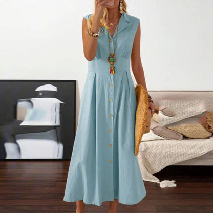 Suit Collar Cotton Linen Dress