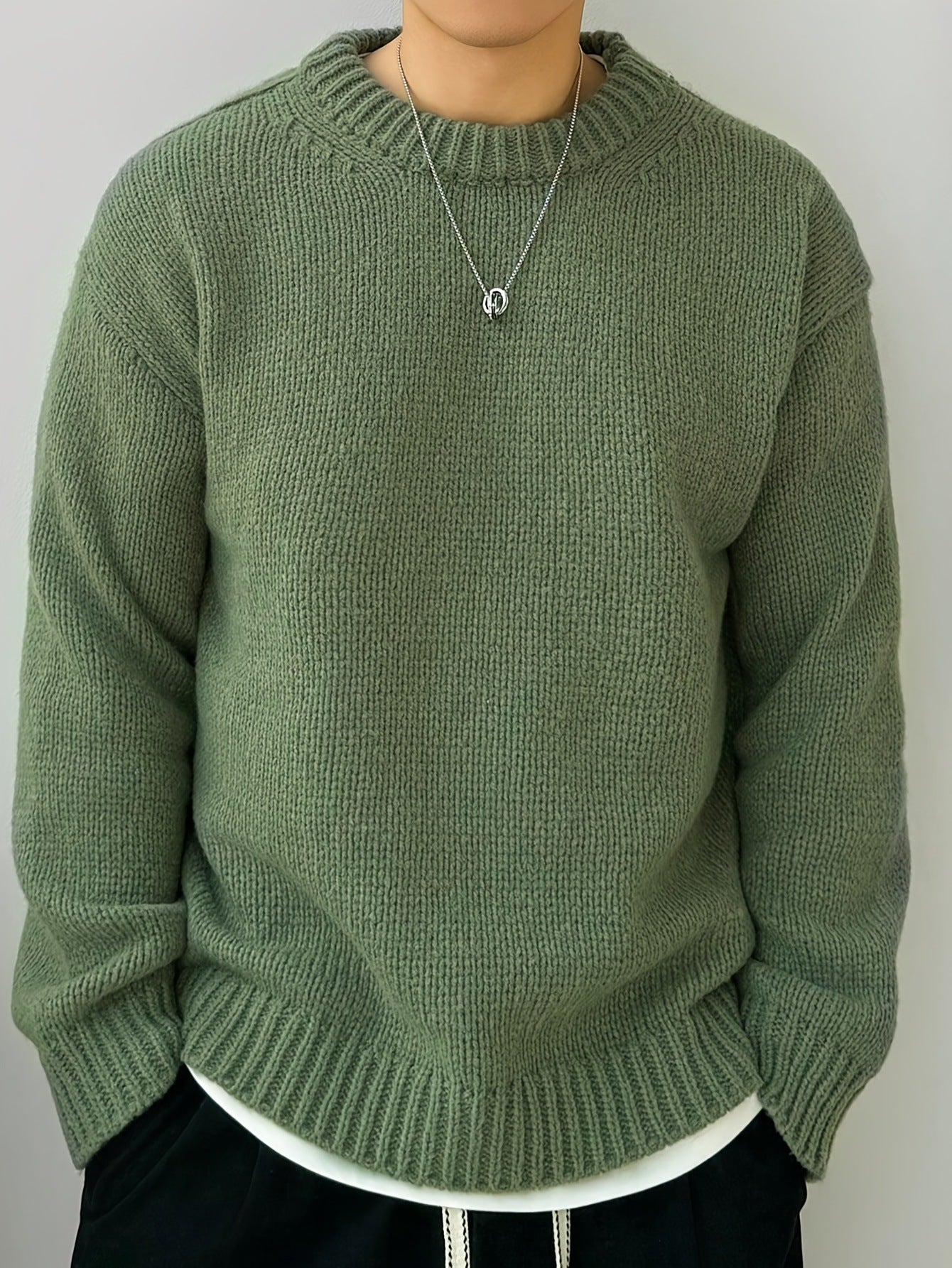 Men’s Solid Color Loose Knit Pullover Sweater
