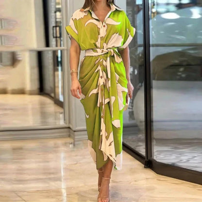 Autumn Elegance Printed Shirt Dress