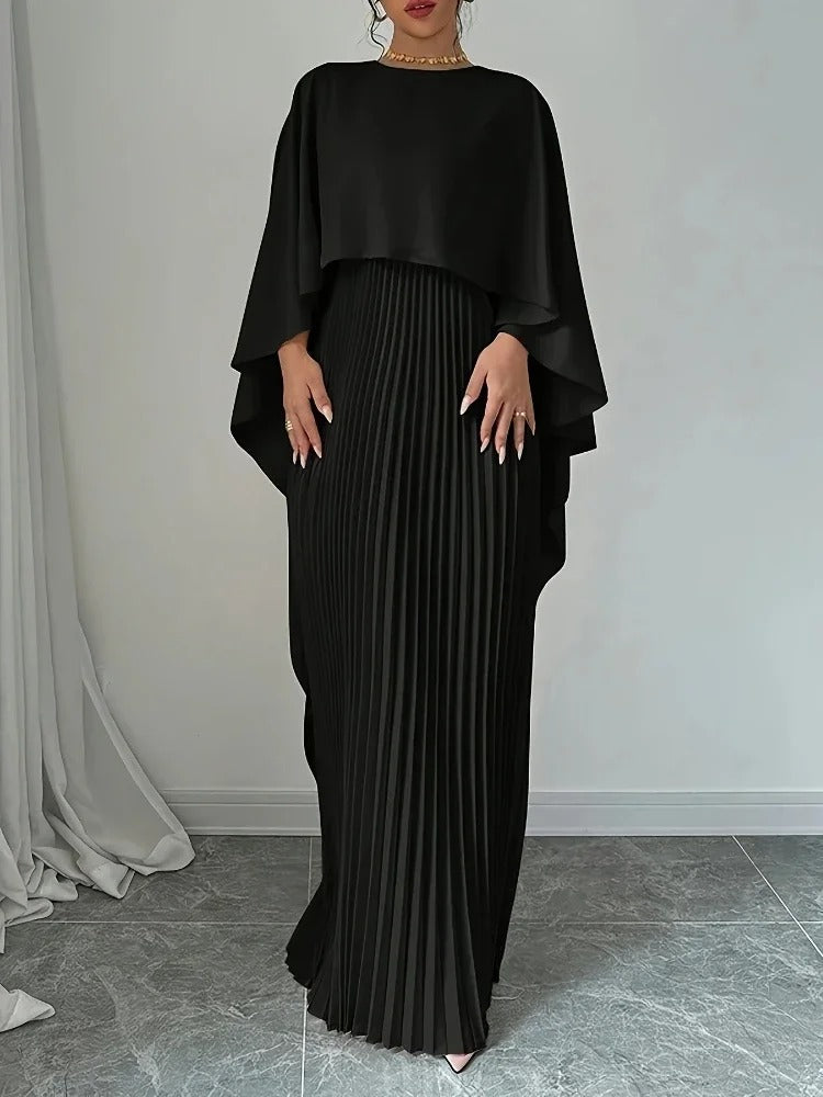 Elegant Pleated Ruffle Maxi Dress