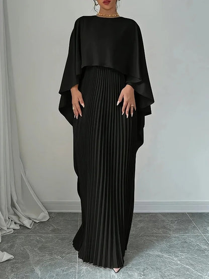 Elegant Pleated Ruffle Maxi Dress