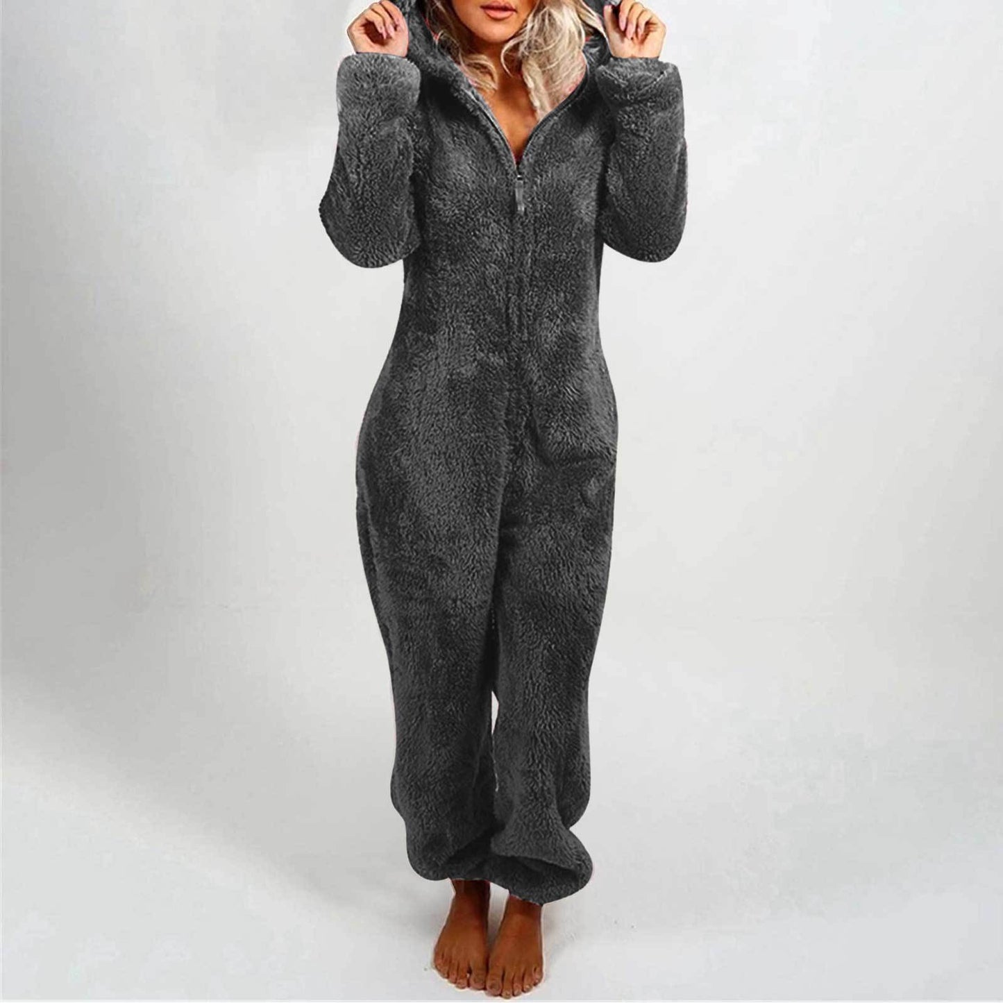 Furry Jumpsuit Hooded Pajamas