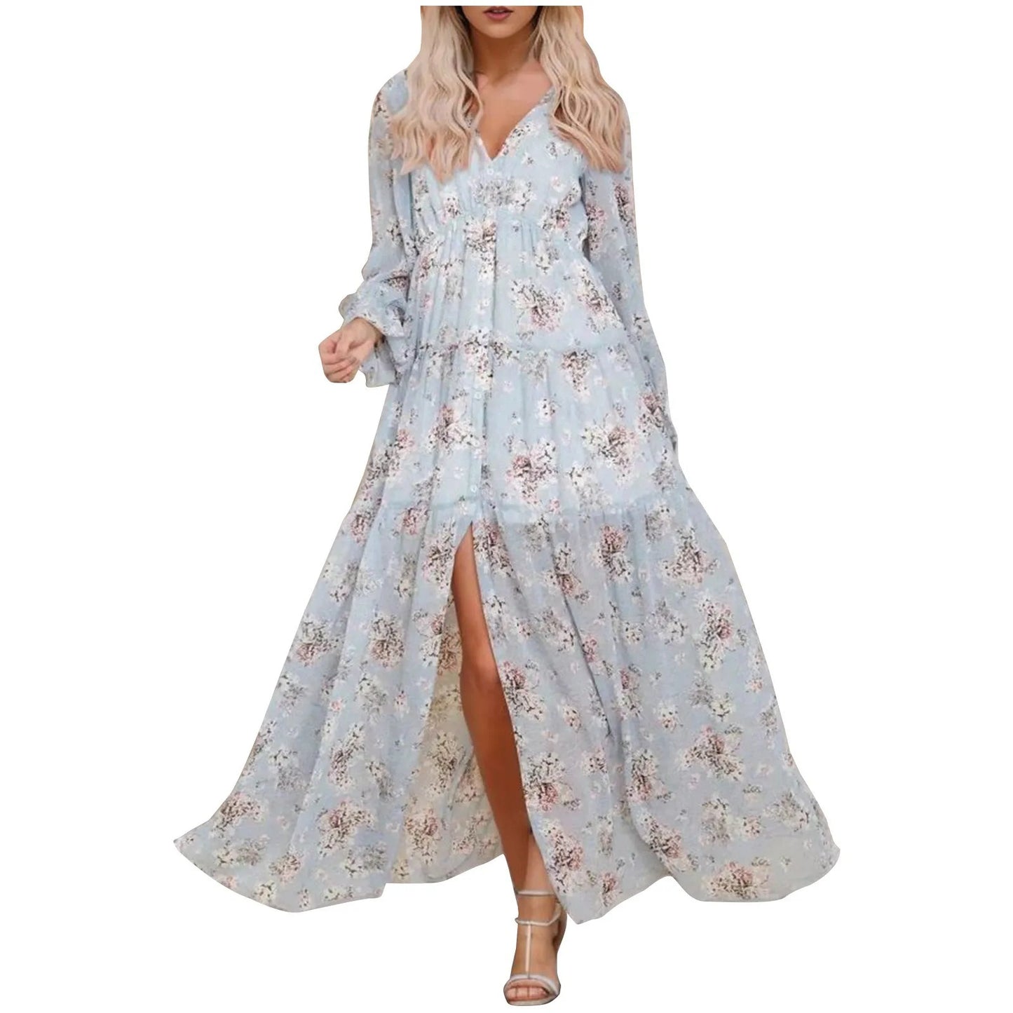 Elegant Floral Ruffle Maxi Dress