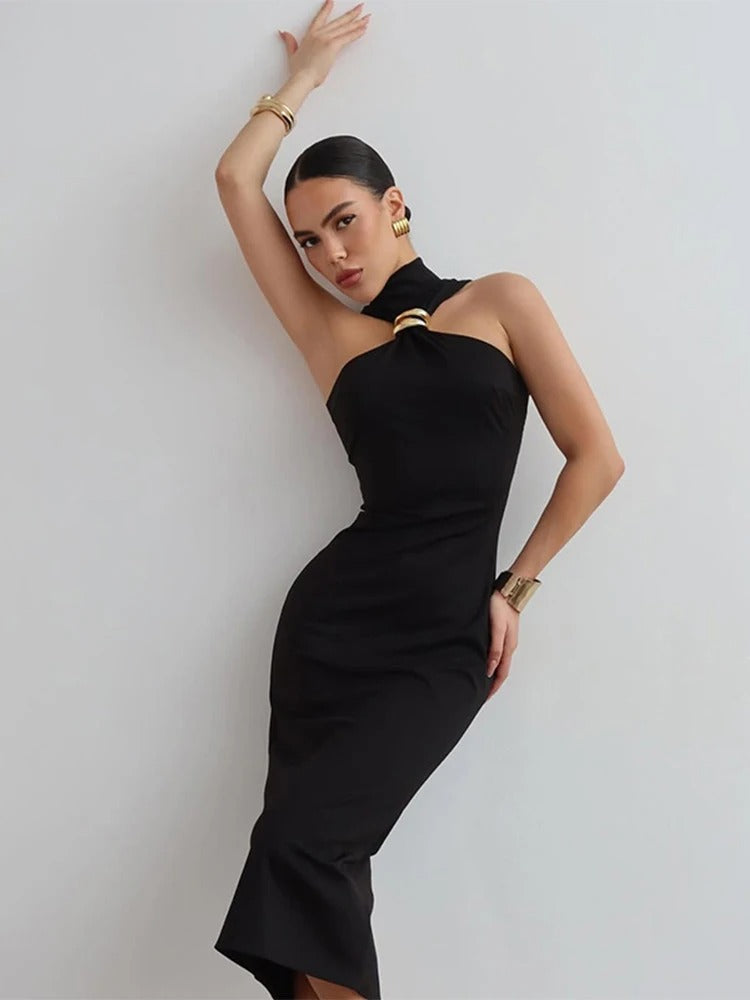 Sleek Noir Off-Shoulder Bodycon Dress