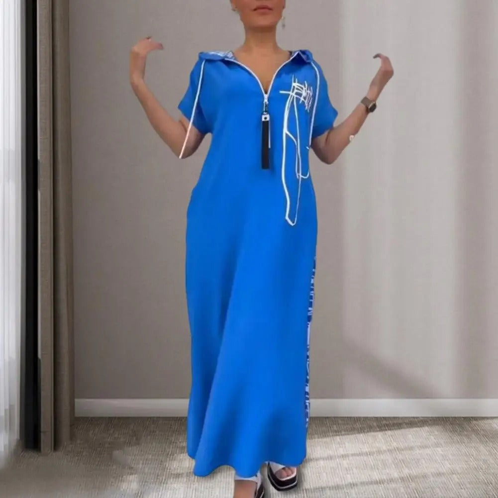 Hooded Patchwork Maxi Dress