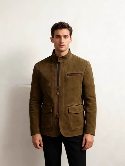 Men’s Stand-Up Collar Zip-Up Casual Vintage Jacket