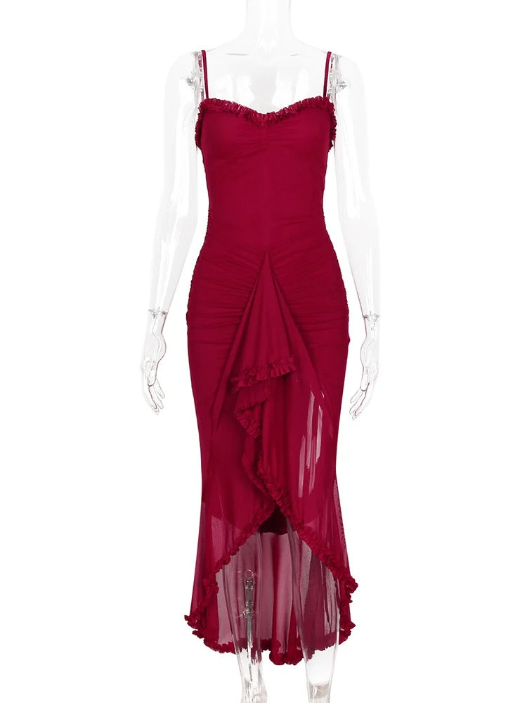 Luna Flare Ruffled Backless Slit Dress
