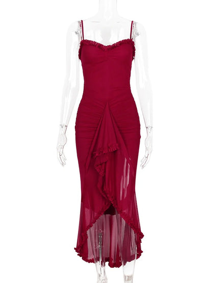 Luna Flare Ruffled Backless Slit Dress