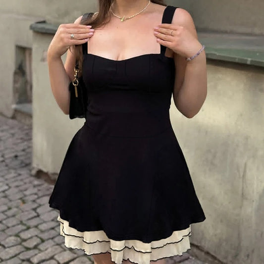 Curve Pop Contrast Layered Swing Dress