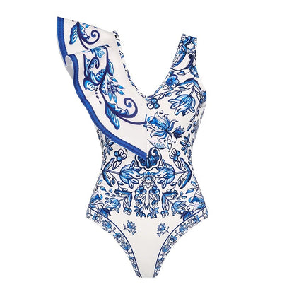 Flaxmaker Vintage Printed Swimsuit and Sarong