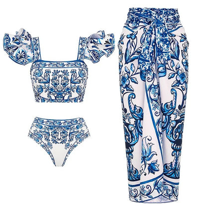 Flaxmaker Vintage Printed Swimsuit and Sarong