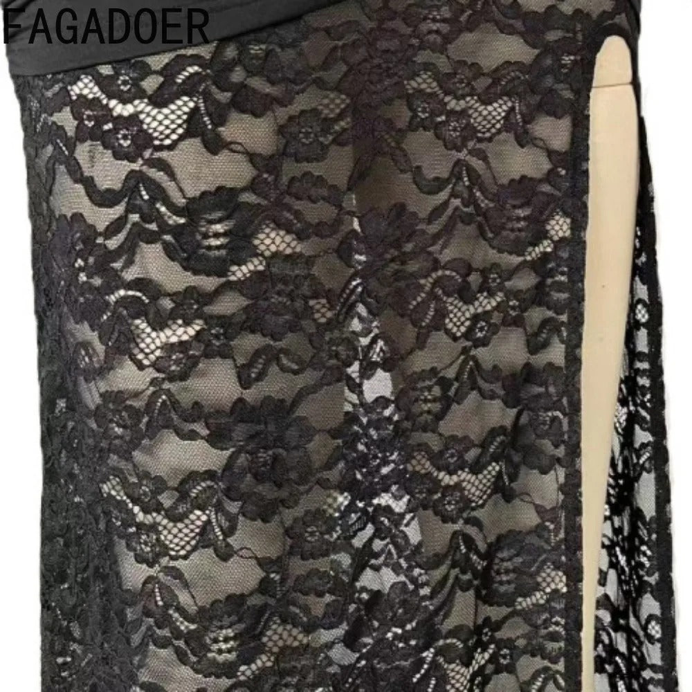 Sexy Lace High Slit Maxi Dress