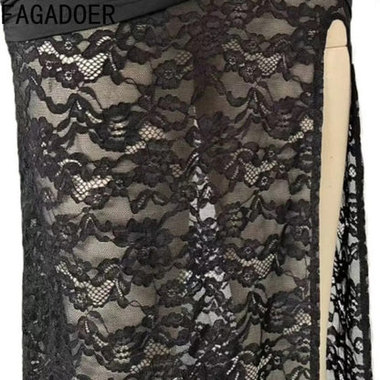 Sexy Lace High Slit Maxi Dress