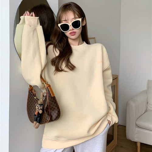 Weiyi Women"s Fashionable Blue Pullover New Korean Loose Chic Hong Kong Style Long Sleeve Top Rich Allure