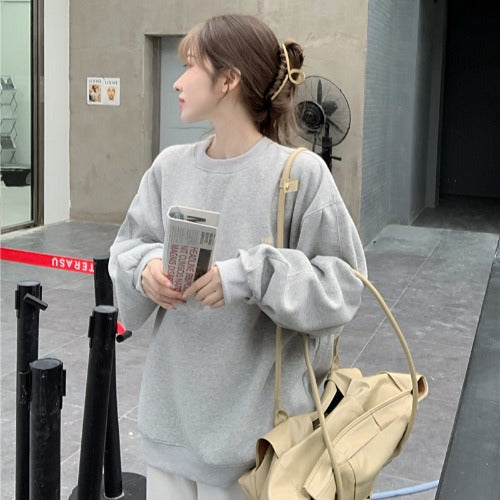 Weiyi Women"s Fashionable Blue Pullover New Korean Loose Chic Hong Kong Style Long Sleeve Top Rich Allure
