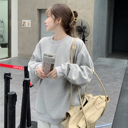 Weiyi Women"s Fashionable Blue Pullover New Korean Loose Chic Hong Kong Style Long Sleeve Top Rich Allure