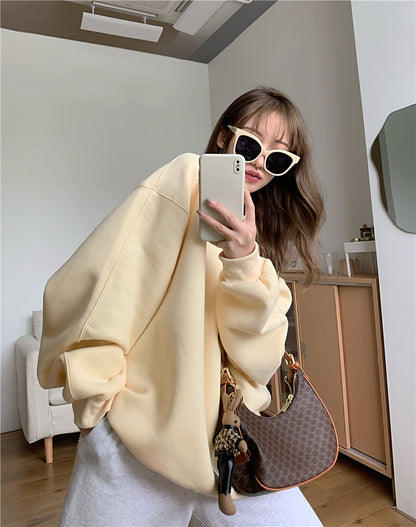 Weiyi Women"s Fashionable Blue Pullover New Korean Loose Chic Hong Kong Style Long Sleeve Top Rich Allure