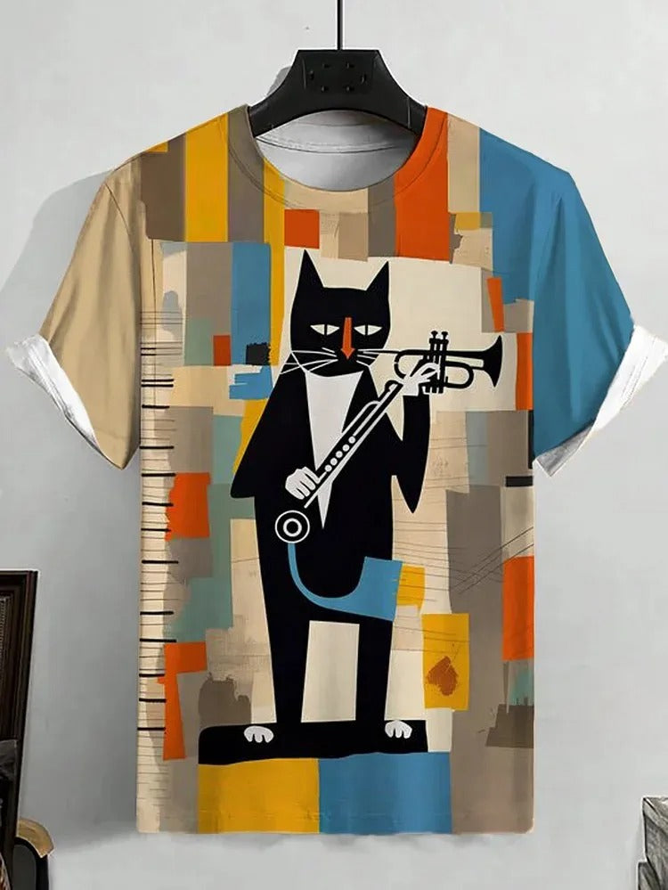 Funny Cat Print Men's T Shirt
