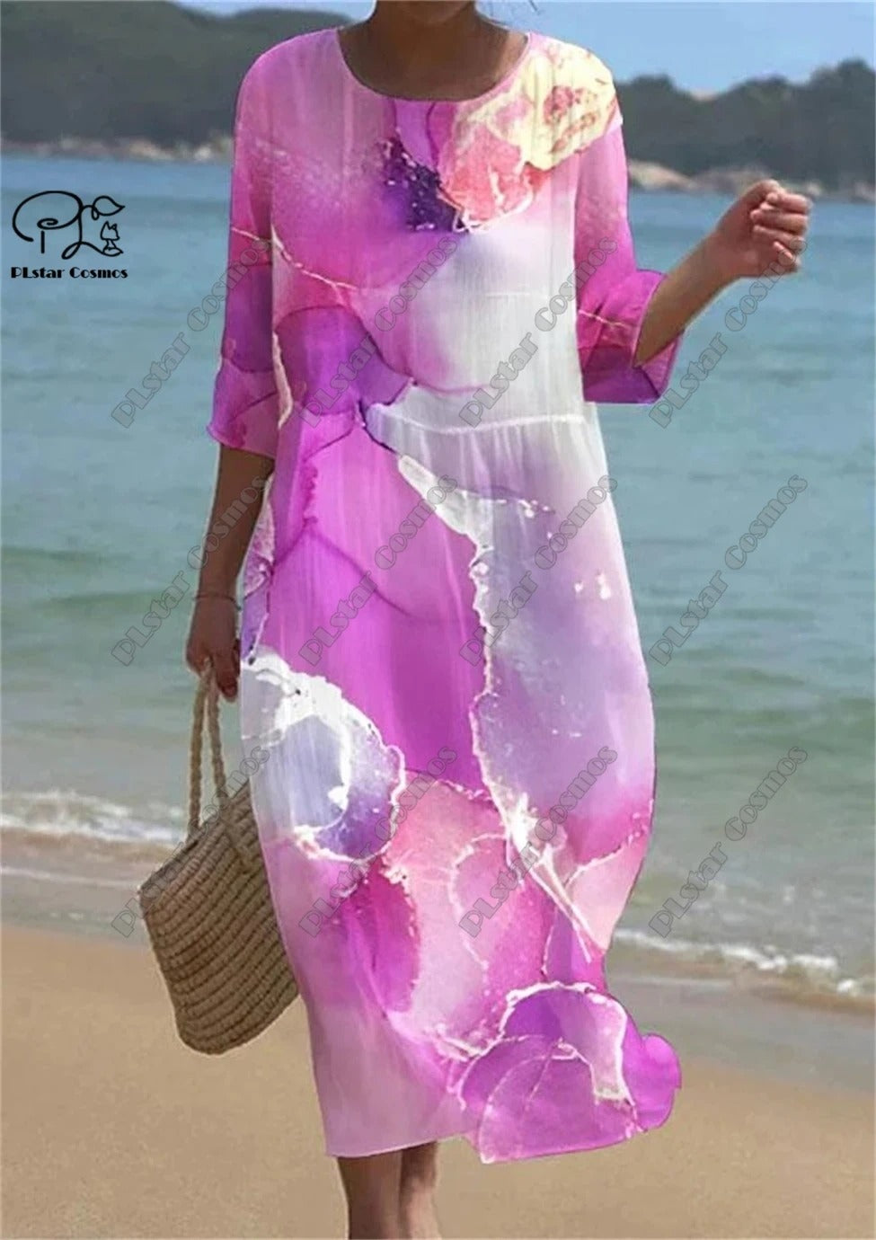 Vintage Floral 3D Printed Midi Dress