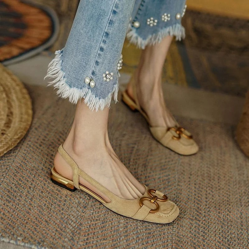 Retro Suede Slingback Office Flats