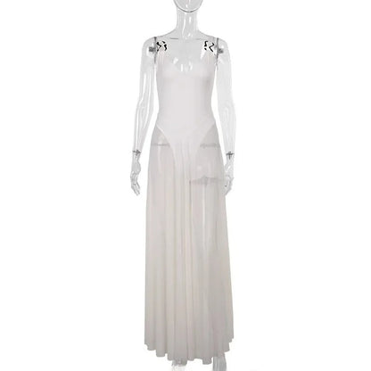 Elegant Slim Fit Mesh A-Line Dress