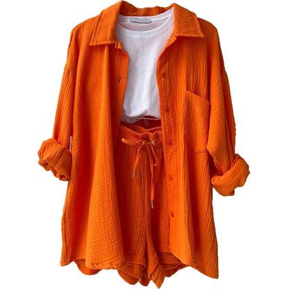 Two-Piece Button Up - Shorts & Vest Blouse