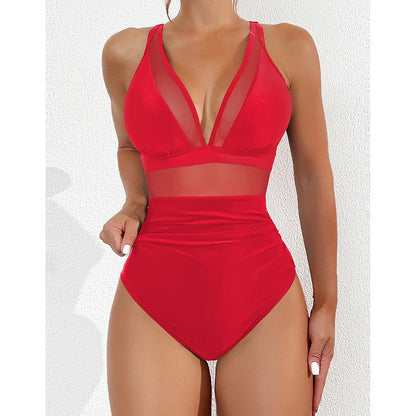 Sheer V-Neck One-Piece