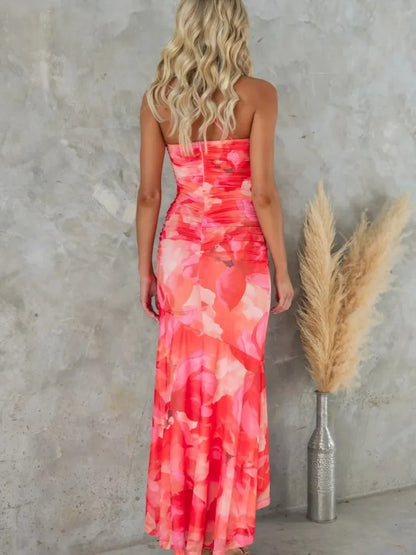 One-Shoulder Floral Ruffle Maxi Dress