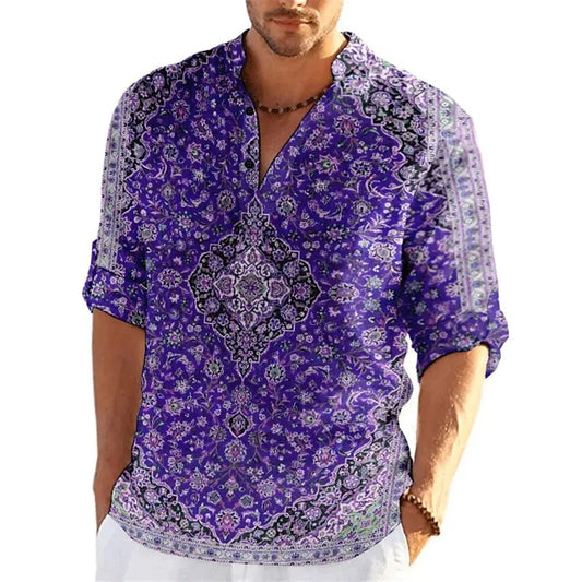 3D Floral Henley Shirt