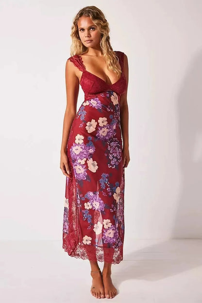 Rose Whisper Lace Floral Slit Dress