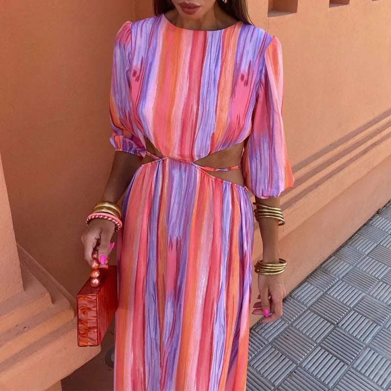 Strappy High Waist Summer Print Dress