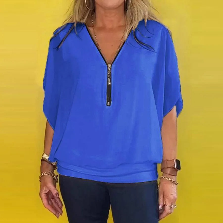 White Chiffon Batwing Sleeve Blouse
