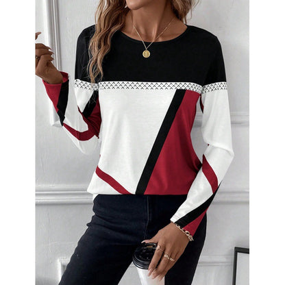 Pullover Round Neck Geometric Print Top