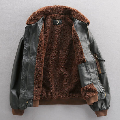 Men's Leather Jacket Pilot Fleece-Lined Thick