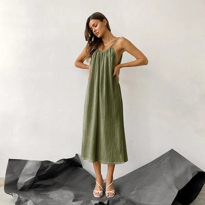 Elegant Cotton Gauze Sleeveless Maxi Dress