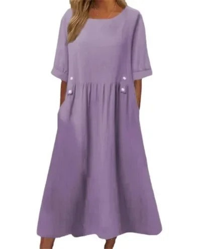 Elegant Cotton Linen Casual Dress