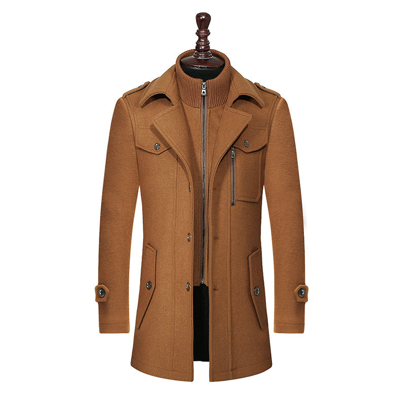 Men's Woolen Coat Double Collar  Zipper Jacket