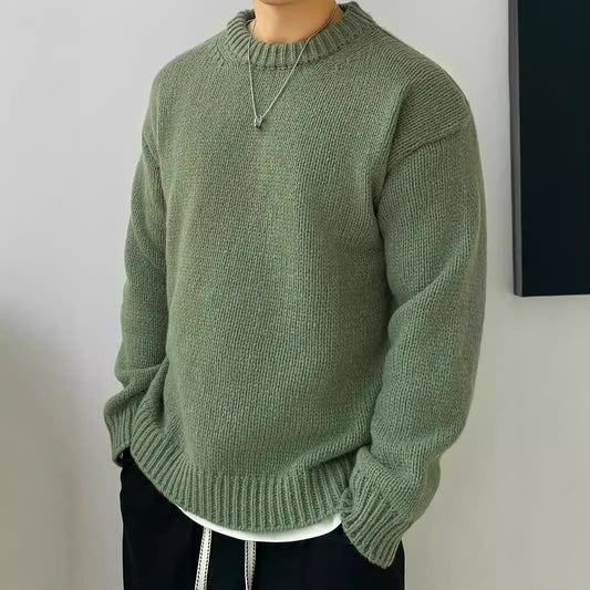 Men’s Solid Color Loose Knit Pullover Sweater