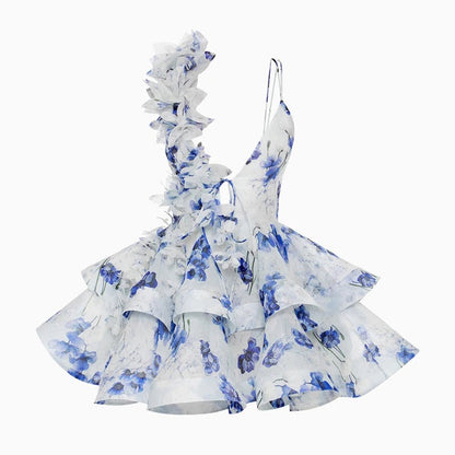 3D Floral Backless Halter Dress