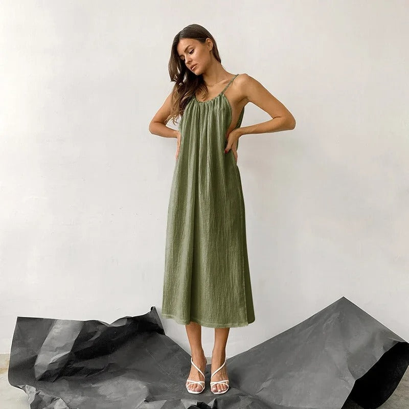 Elegant Cotton Gauze Sleeveless Maxi Dress